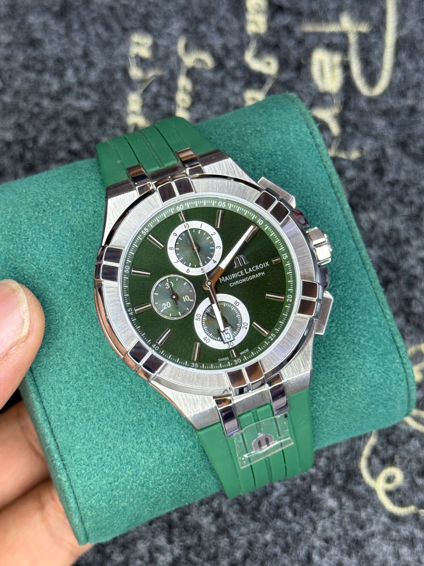 Maurice Lacroix Green Chronograph Watch- Top