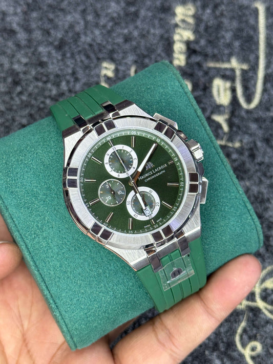 Maurice Lacroix Green Chronograph Watch- Top